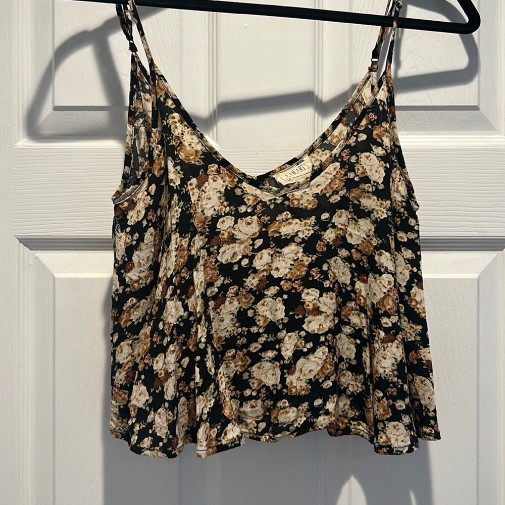 Black and brown floral flowy crop tank top